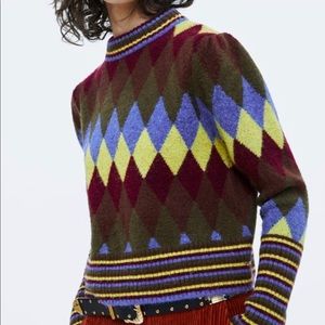 Zara Argyle Sweater with Metallic Thread